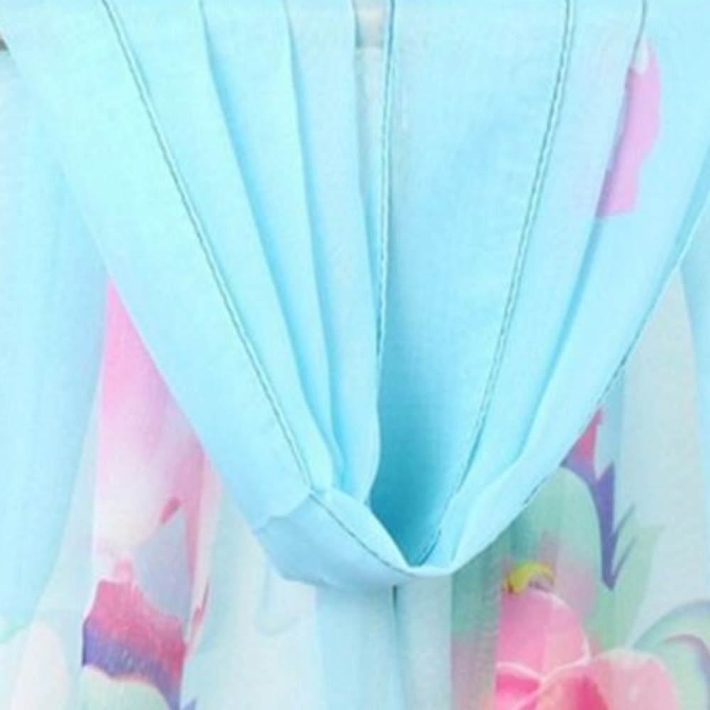Pastel Blue Chiffon Watercolor Wrap Scarf Shawl - Picture 3 of 7